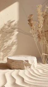 Artistic Beige Sandscape with Stone and Dried Flowers