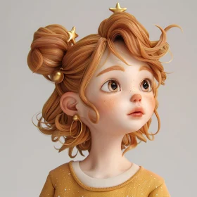 Whimsical Anime Girl with Starry Hairpins