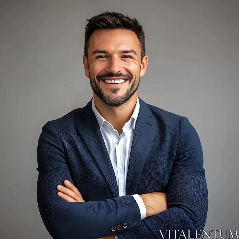 Smiling Professional Man with Beard in Suit AI Image