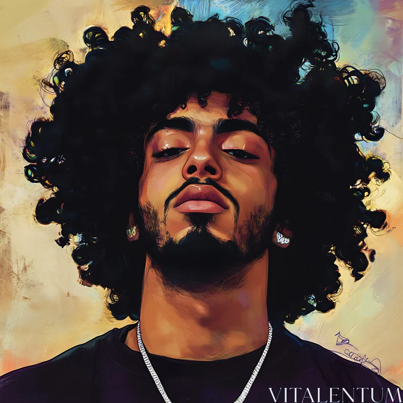 Digital Art Male Portrait with Curly Hair AI Image