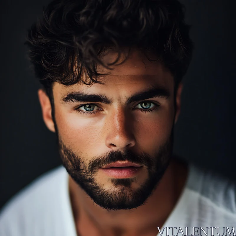 Striking Green-Eyed Man with Dark Hair AI Image