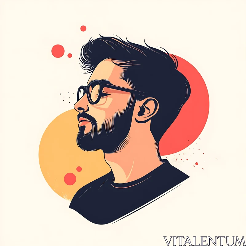 Bearded Man with Glasses Side Profile Illustration AI Image