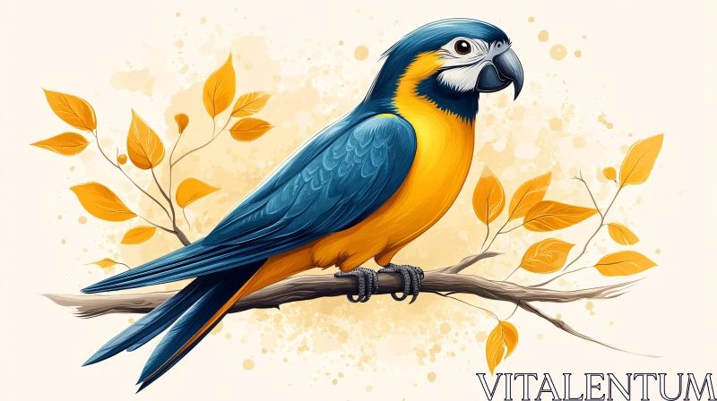 AI ART Tropical Parrot Art with Golden Leaves