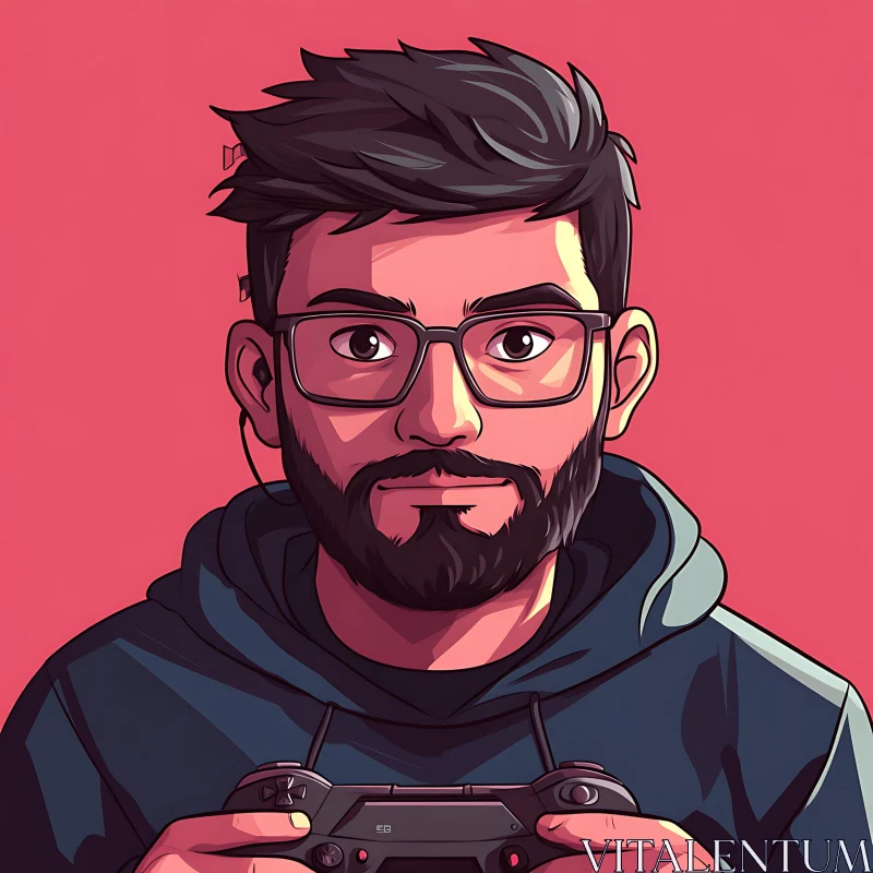 Gamer with Controller and Glasses Illustration AI Image