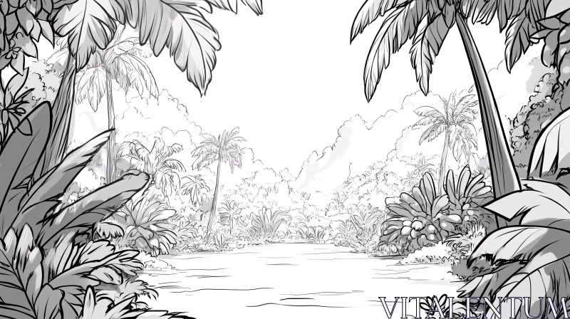 AI ART Dense Jungle Scene in Black and White