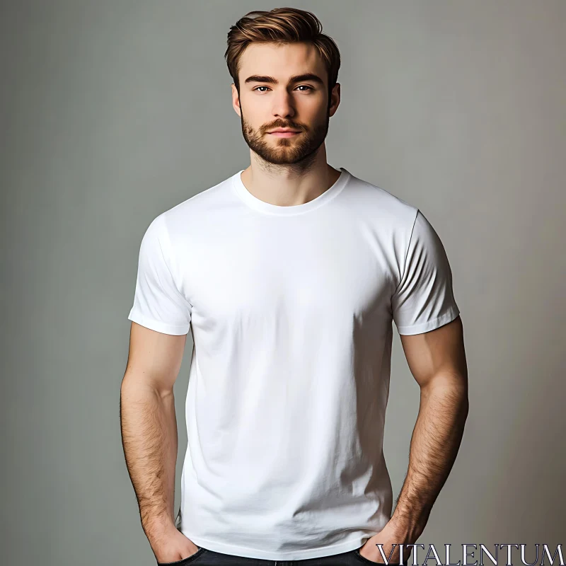 Casual Portrait of a Man in a Simple White Tee AI Image