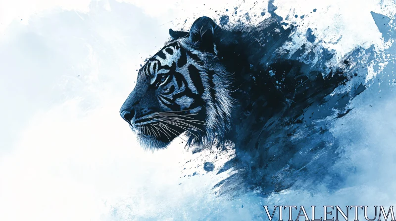 AI ART Abstract Blue Tiger Art