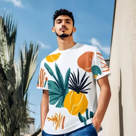 Fashionable Tropical Print T-Shirt