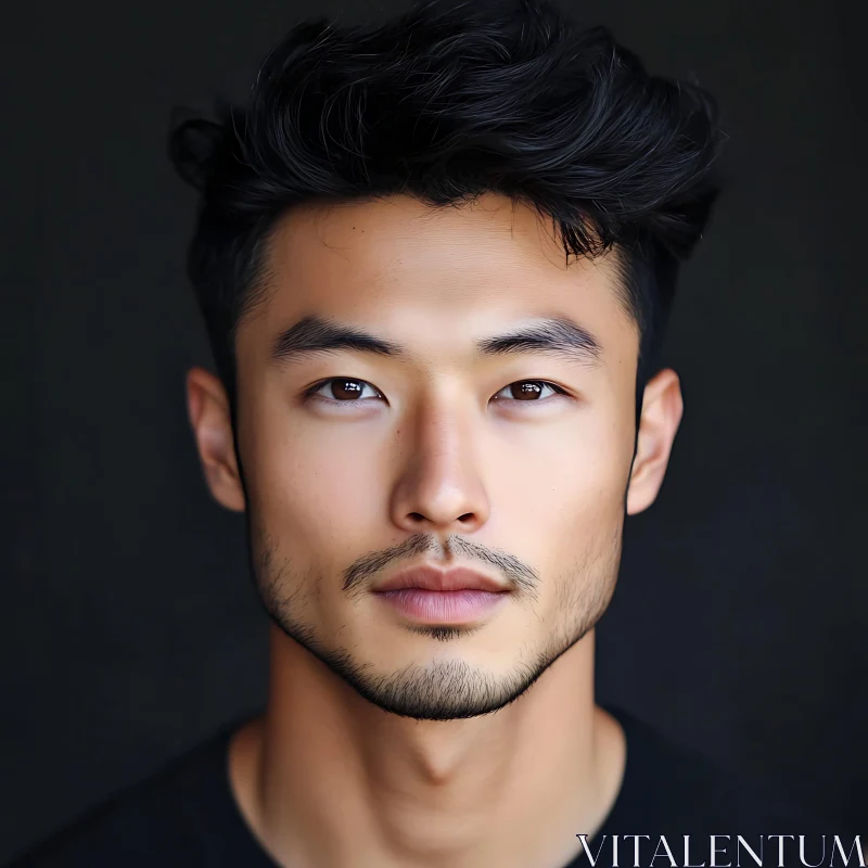 Serene Male Portrait with Dark Background AI Image