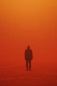 Lonely Figure in a Foggy Landscape