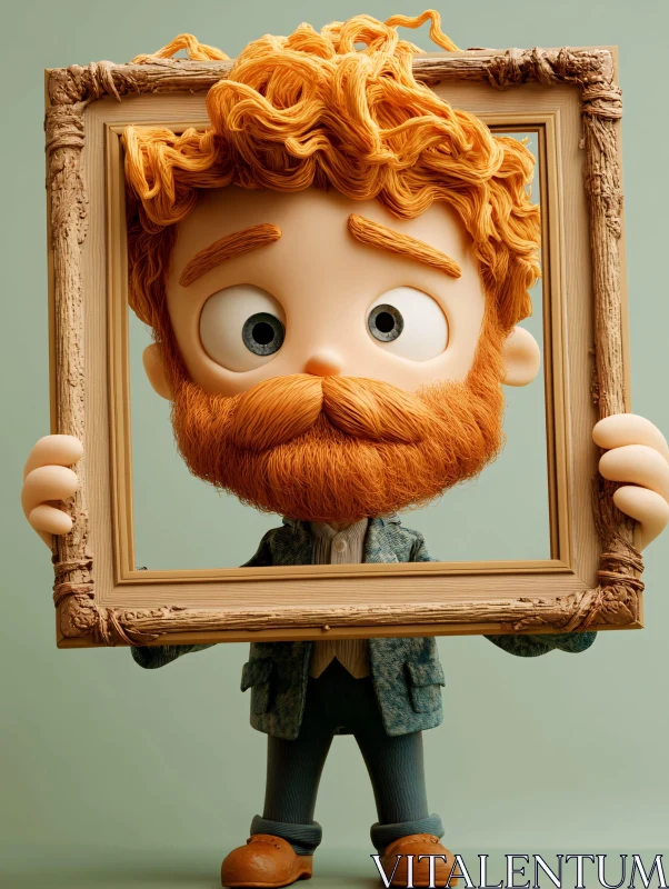 Fun Cartoon Portrait of a Ginger-Bearded Character AI Image