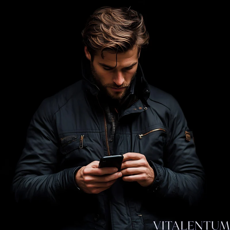 Focused Man in Black Jacket AI Image