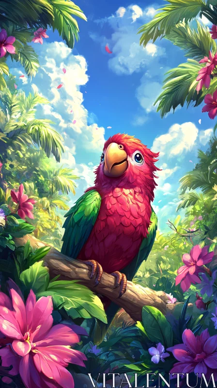 AI ART Colorful Parrot in Tropical Paradise