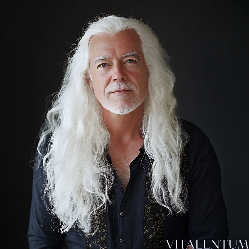 Elderly Man with Flowing White Hair and Beard AI Image