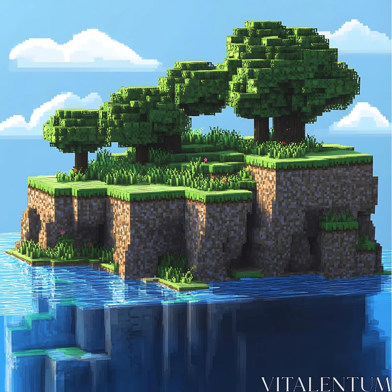 Blocky Island Paradise AI Image