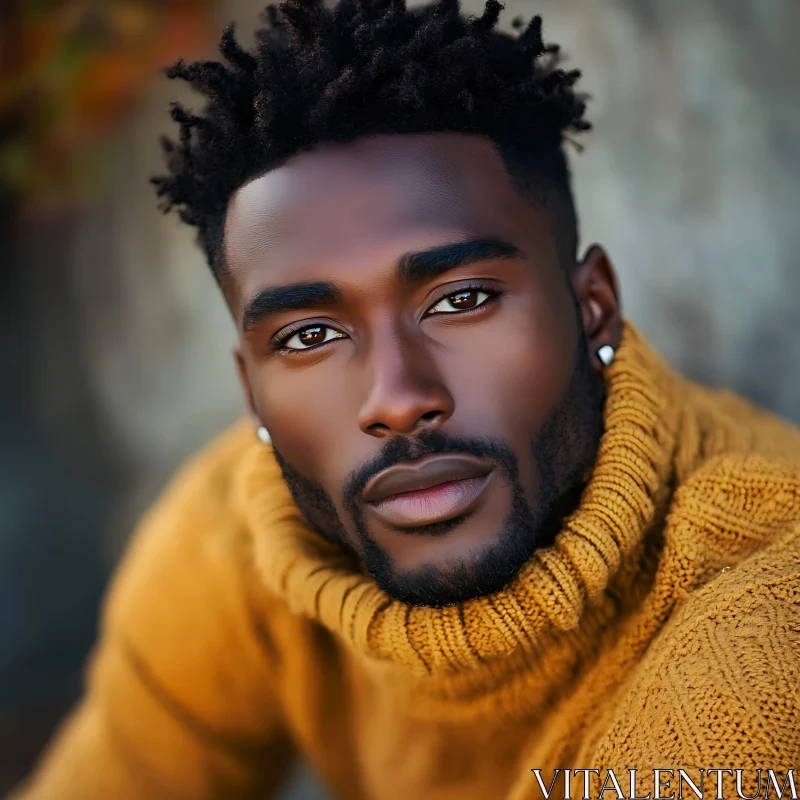 Afro-Haired Man in Textured Sweater AI Image