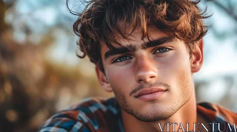 Young Man Close-Up at Sunset AI Image