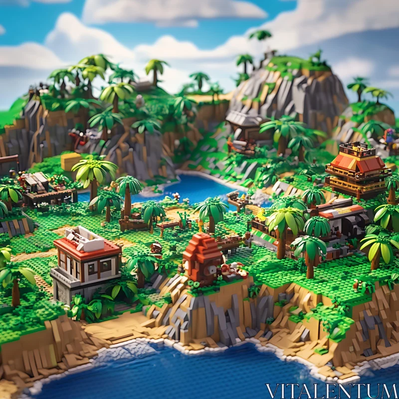 Miniature LEGO Island Scene AI Image