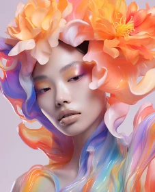 Ethereal Woman in Vivid Floral Elements