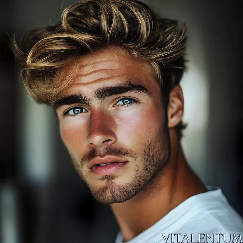 AI ART Striking Portrait of a Young Man with Blonde Hair