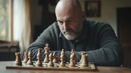 Man Immersed in Chess Strategy