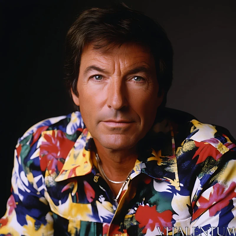 Vivid Floral Shirt Portrait of a Man AI Image