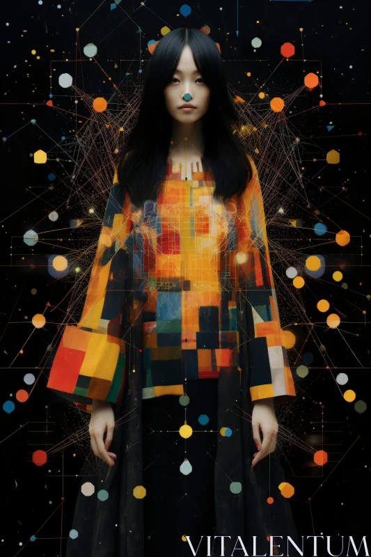 Vibrant Geometric Art with Female Figure AI Image