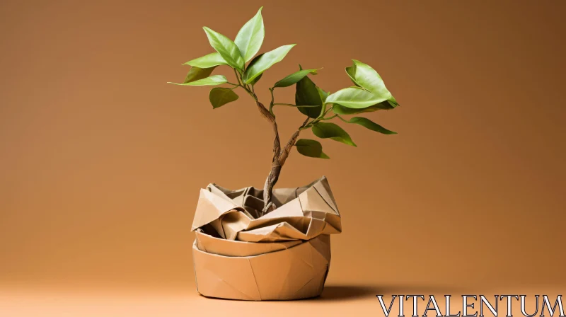 Small Tree in Origami Pot AI Image