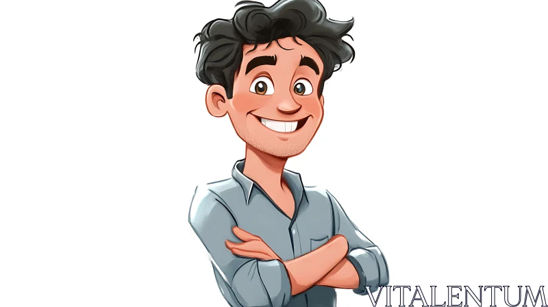 Friendly Cartoon Character with Rolled-Up Sleeves AI Image