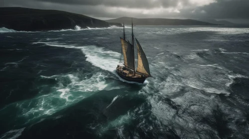 Sailing Ship in Stormy Seas