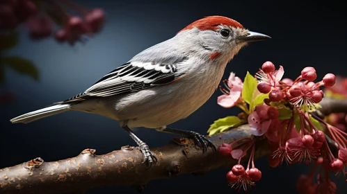 Bird with Red Cap and Blossoms