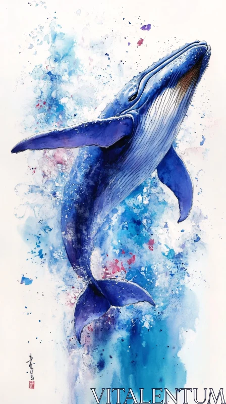 Graceful Whale in Watercolor Art AI Image