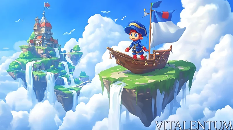 Fantasy Sky Adventure with Floating Islands AI Image