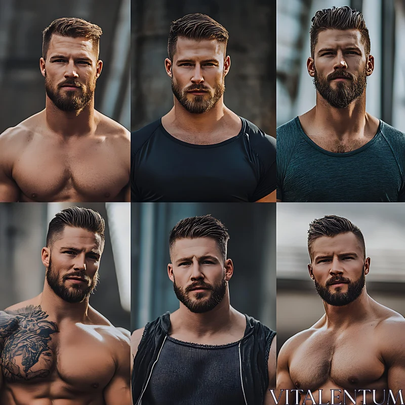 Collage of Muscular Bearded Man Portraits AI Image