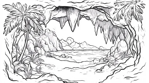 Beach View Through Cave Illustration