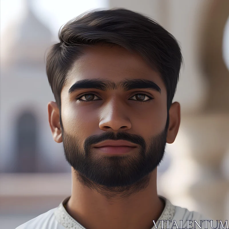 Close-Up of a Bearded Man's Face AI Image