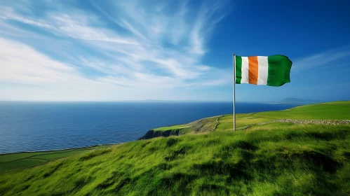 Serene Landscape with Irish Flag