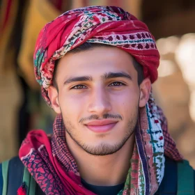 Smiling Man in Traditional Red Turban