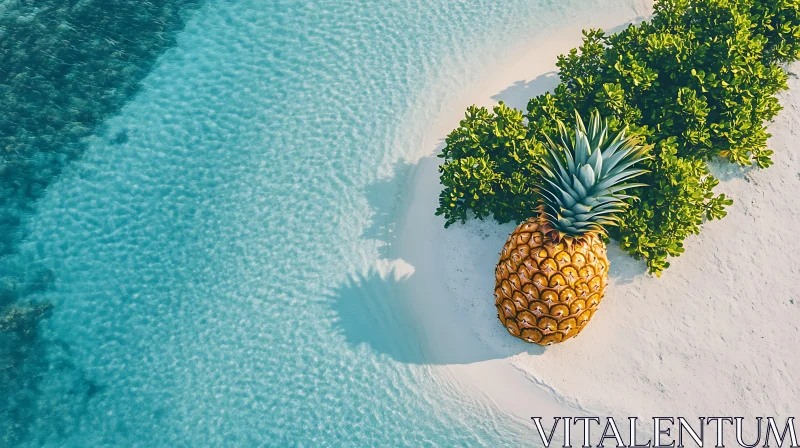 Exotic Pineapple Island in Blue Waters AI Image