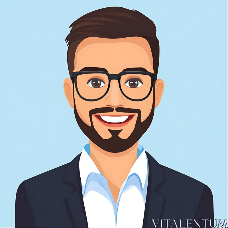 Smiling Cartoon Man with Glasses and Dark Hair AI Image