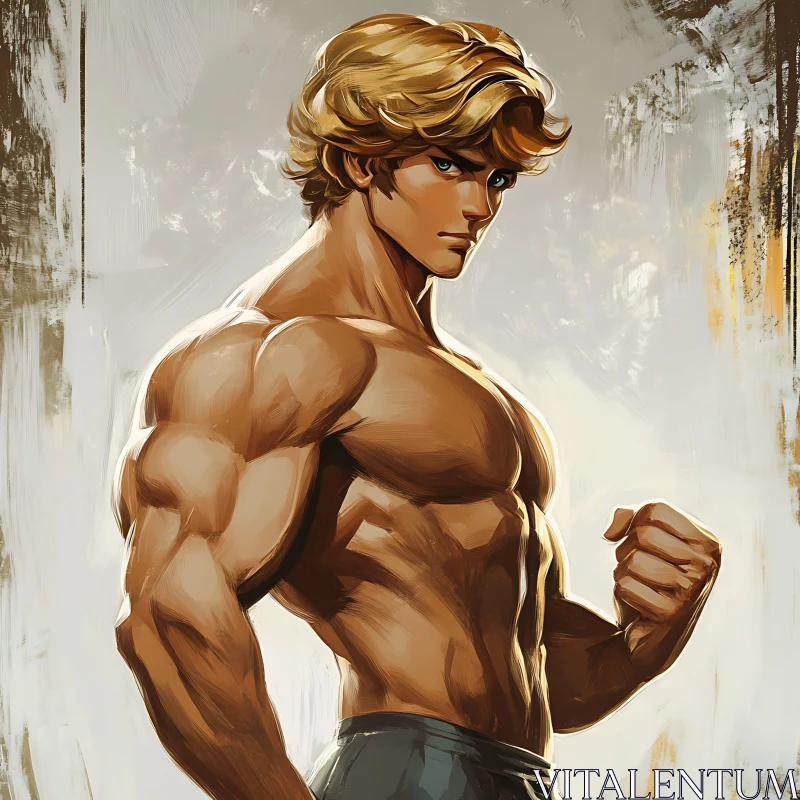 Strong Blonde Man Art AI Image