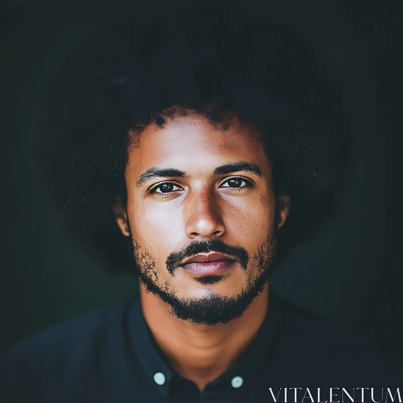 Close-up Portrait of a Man with Afro Hairstyle AI Image