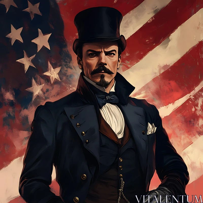 AI ART Vintage Patriotic Gentleman Before the Flag