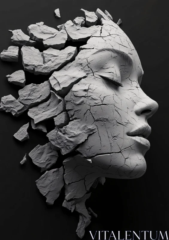 Cracked Art Sculpture of Female Face AI Image