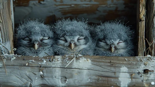 Adorable Baby Owls Sleeping in Nest