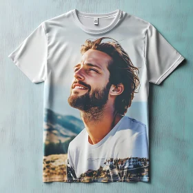 Fashionable White T-Shirt with Printed Portrait