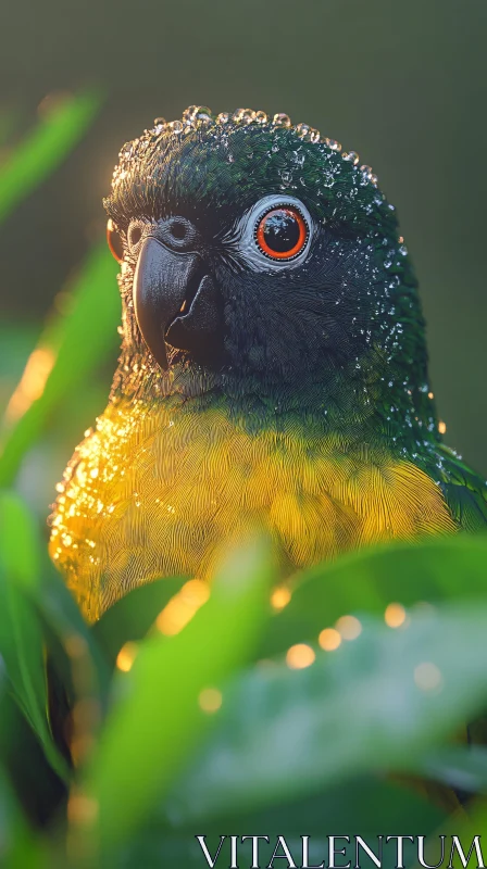 AI ART Dew-Covered Parrot in Nature