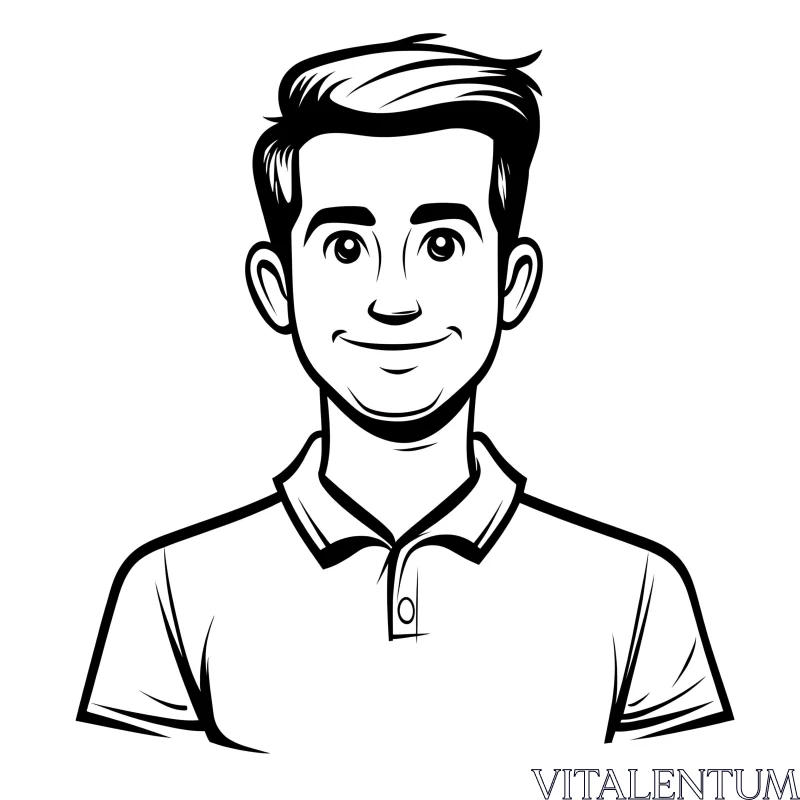 Digital Drawing of a Young Man in Black and White AI Image