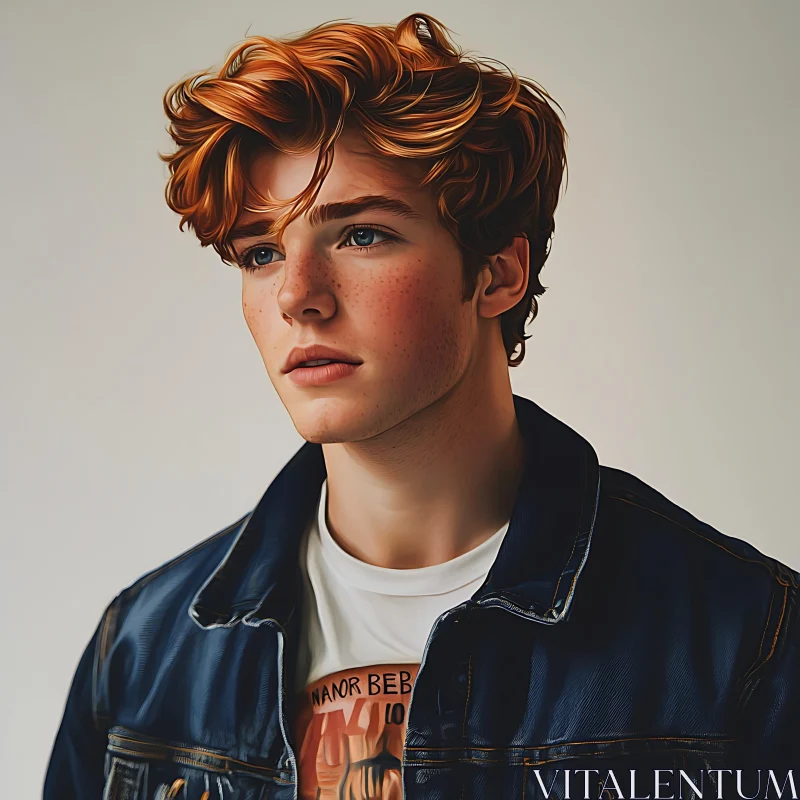 Youthful Portrait of a Freckled Red-Haired Man AI Image