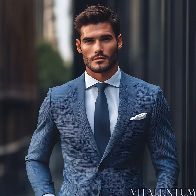 Urban Fashion: Man in Blue Suit AI Image